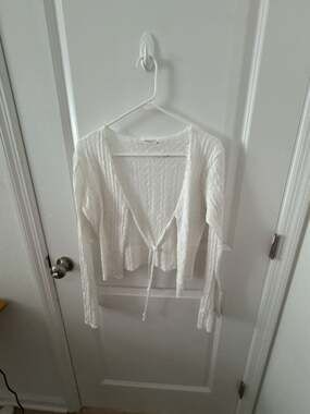 Good Days Project White Knit Tie-Front Long Sleeve Cropped Cardigan